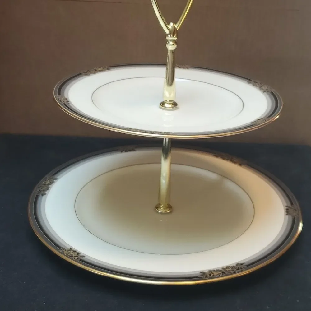 Noritake Spellbinder RARE 2-Tier Tidbit Tray Gold Trim